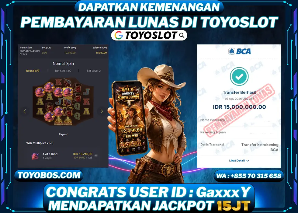 TOYOSLOT - BUKTI KEMENANGAN Wild Bounty Showdown Rp15,000,000,- LUNAS